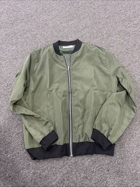 Woman’s Olive Green Bomber Jacket with Black Trim